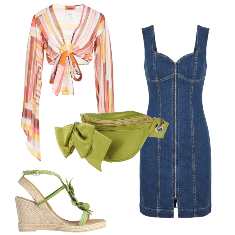 Outfit donna - Glamour colorato. Stile Glamour per Serata fuori. Abbinamento con espadrillas, marsupi, blazer, vestiti corti.