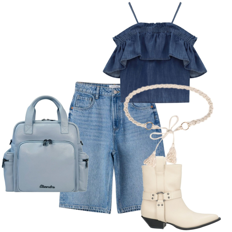 Outfit donna - Total look #2439651. Stile Casual per Serata fuori. Abbinamento con stivaletti texani, bermuda, zaini, cinture, top.