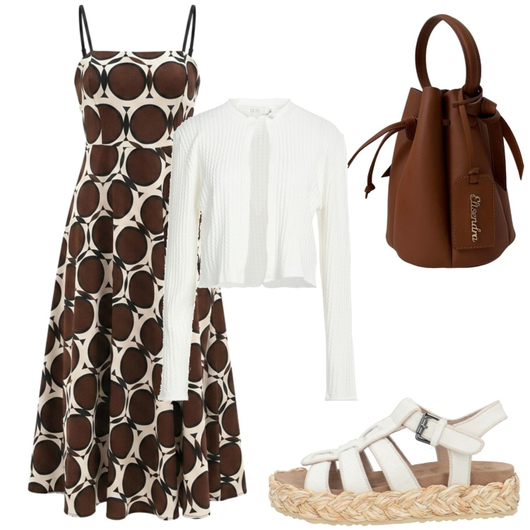 Outfit donna - Abito midi al lavoro. Stile Glamour per Ufficio. Abbinamento con espadrillas, cardigans, borse a secchiello, vestiti midi/longuette.