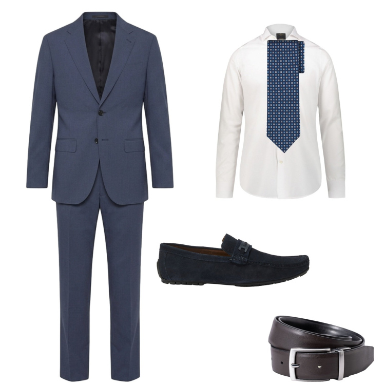 Outfit uomo - Cerimonia d\'estate. Stile Business/Elegante per Cerimonia. Abbinamento con scarpe stringate, abiti, camicie, cinture, cravatte.