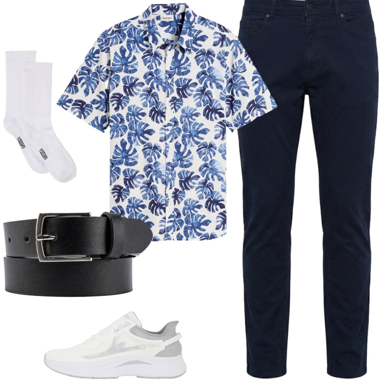 Outfit uomo - Total look #2439735. Stile Casual per Tutti i giorni. Abbinamento con camicie a manica corta, pantaloni, calzini, sneakers, cinture.