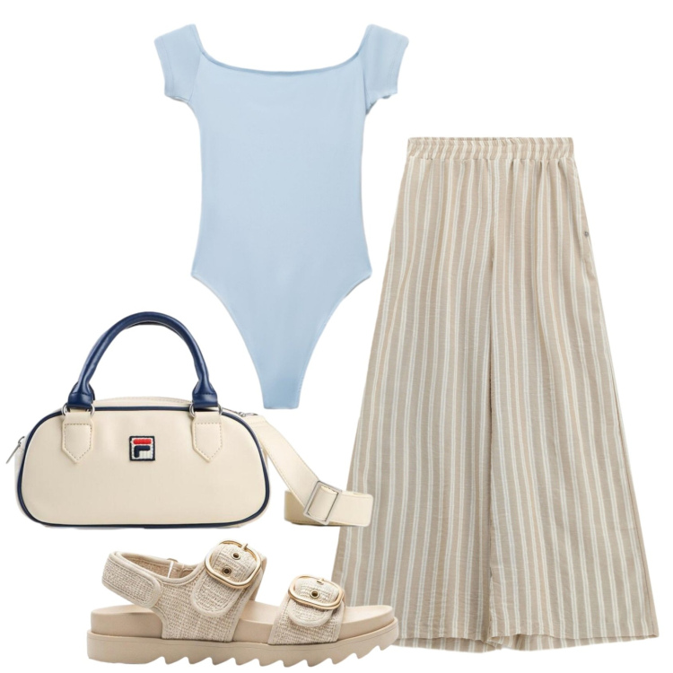 Outfit donna - Total look #2439787. Stile Casual per Tutti i giorni. Abbinamento con sandali, borse a tracolla, canottiere, pantaloni a palazzo.