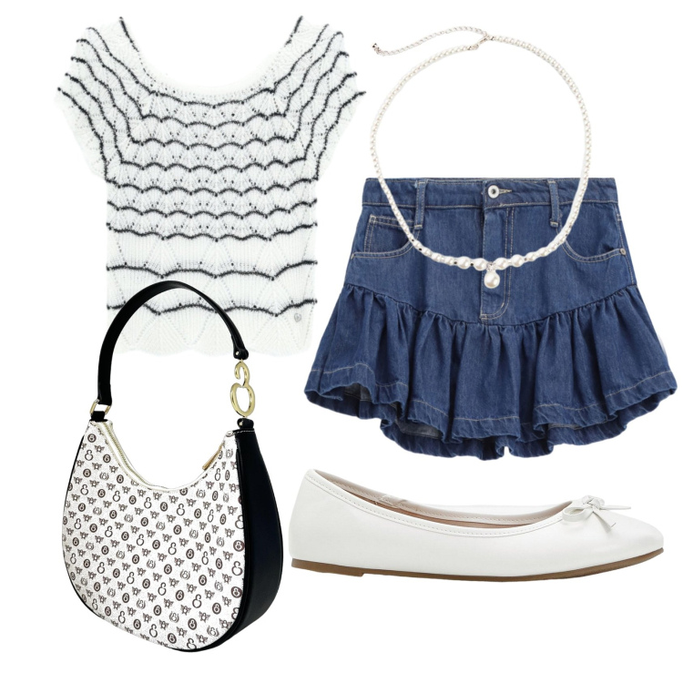 Outfit donna - Total look #2439794. Stile Romantica per Tutti i giorni. Abbinamento con ballerine, collane, borse a spalla, minigonne, canottiere.
