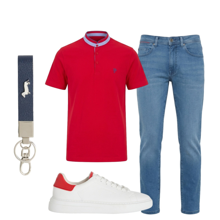 Outfit uomo - Total look #2439798. Stile Casual per Tutti i giorni. Abbinamento con sneakers, jeans slim fit, polo, portachiavi.