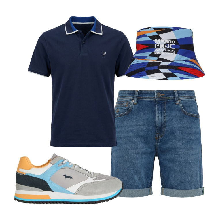Outfit uomo - Total look #2439803. Stile Casual per Tutti i giorni. Abbinamento con sneakers, bermuda, polo, cappelli.