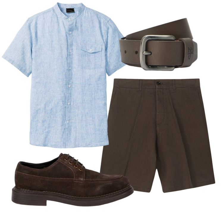Outfit uomo - Total look #2439807. Stile Casual per Ufficio. Abbinamento con camicie a manica corta, cinture, scarpe stringate, bermuda.