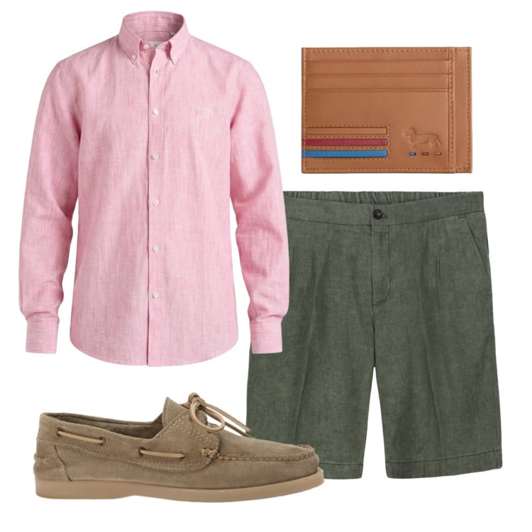 Outfit uomo - Total look #2439809. Stile Casual per Serata speciale. Abbinamento con portafogli, scarpe stringate, camicie, bermuda.