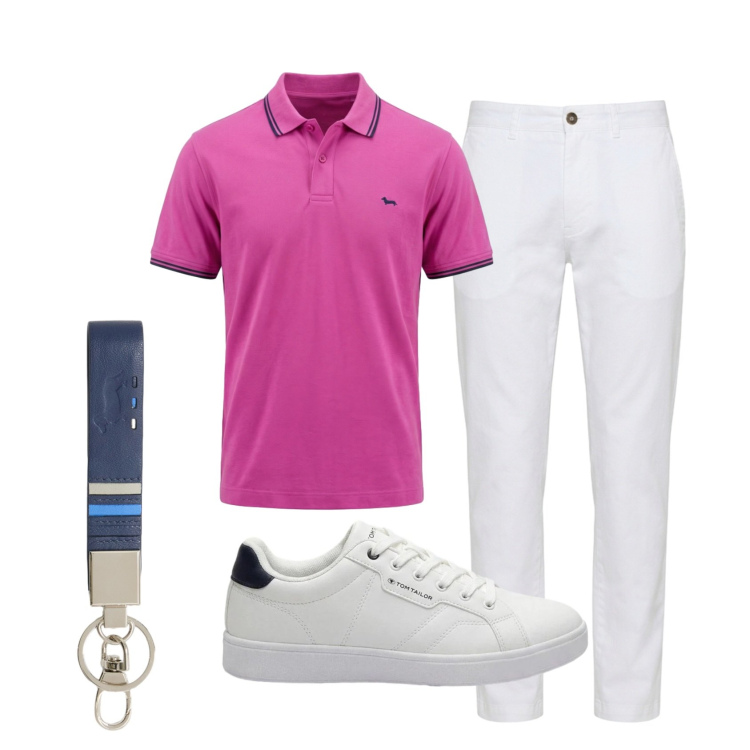Outfit uomo - Total look #2439813. Stile Trendy per Tutti i giorni. Abbinamento con sneakers, portachiavi, polo, pantaloni.