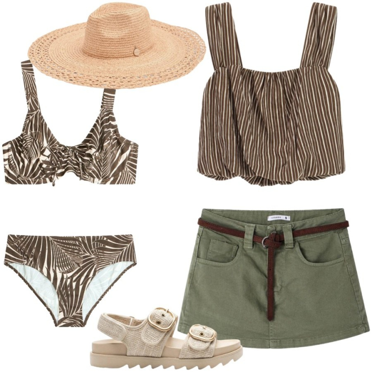 Outfit donna - Total look #2439857. Stile Casual per Mare. Abbinamento con sandali, bikini, minigonne, cappelli, top.