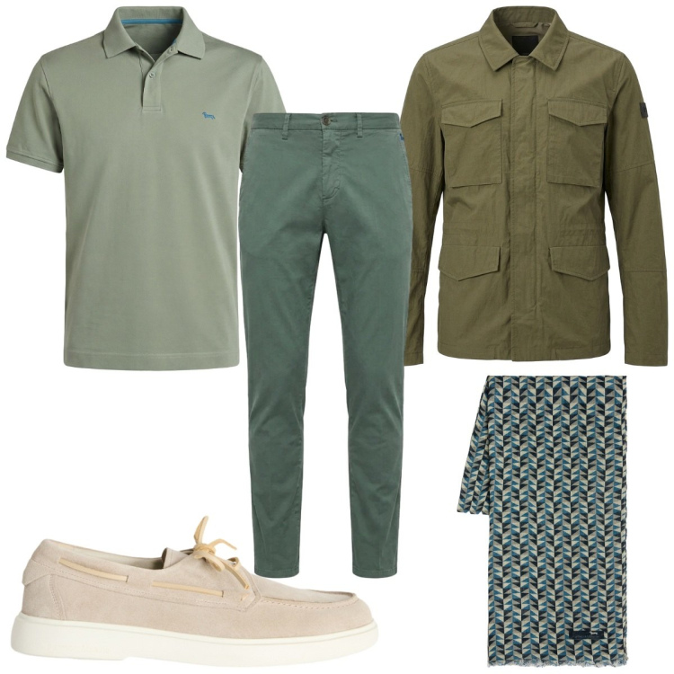 Outfit uomo - Total look #2439865. Stile Casual per Tutti i giorni. Abbinamento con pantaloni chino, scarpe stringate, sciarpe, polo, cappotti.