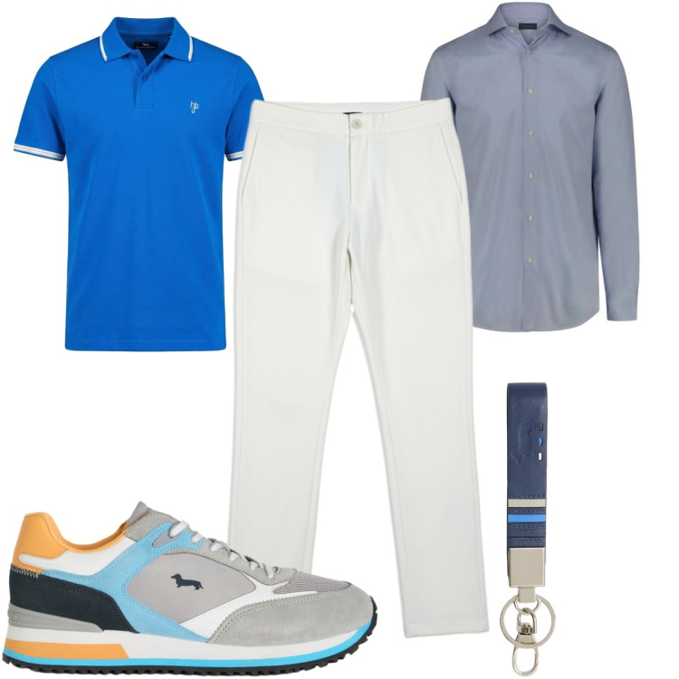Outfit uomo - Total look #2439866. Stile Trendy per Ufficio. Abbinamento con sneakers, portachiavi, polo, pantaloni, camicie.