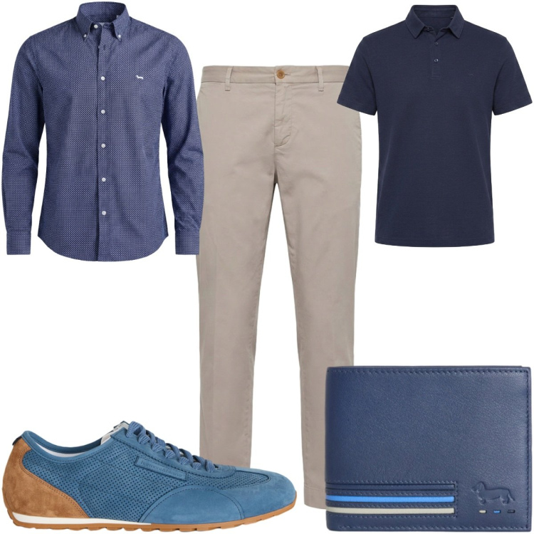 Outfit uomo - Total look #2439870. Stile Trendy per Ufficio. Abbinamento con portafogli, camicie, pantaloni chino, sneakers, polo.