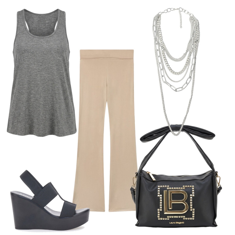 Outfit donna - Total look #2439920. Stile Casual chic per Tutti i giorni. Abbinamento con leggings, collane, canottiere, borse a mano, sandali.