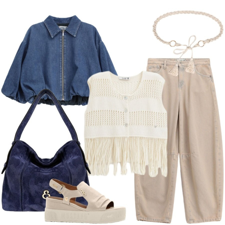Outfit donna - Total look #2439928. Stile Glamour per Tutti i giorni. Abbinamento con sandali, borse a spalla, cinture, blazer, top, pantaloni a palazzo.