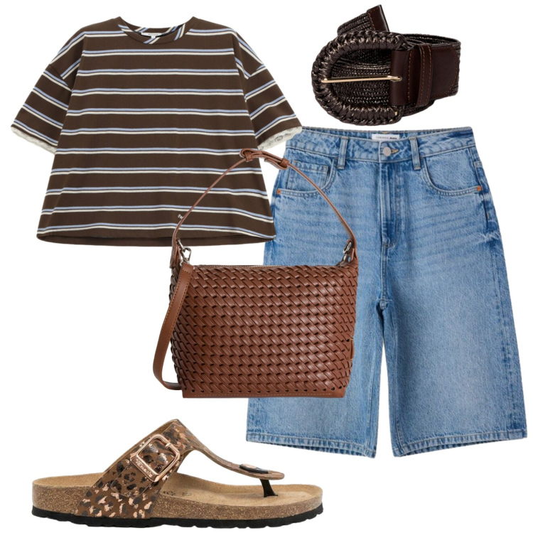 Outfit donna - Total look #2439942. Stile Casual per Tutti i giorni. Abbinamento con infradito, borse a spalla, bermuda, cinture, t-shirt.