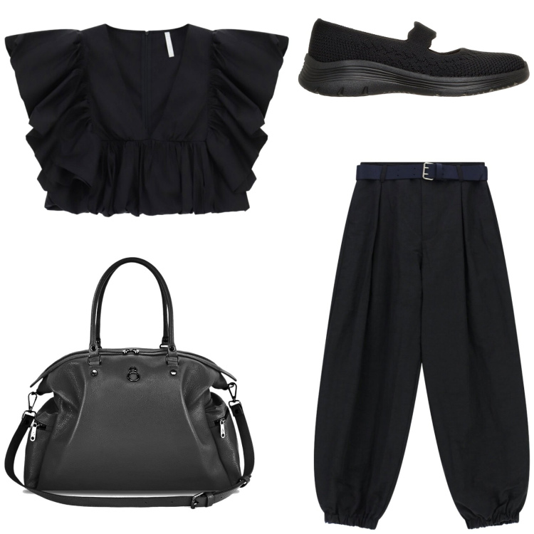 Outfit donna - Look da vera fashion insiders. Stile Trendy per Tutti i giorni. Abbinamento con shopping bag, pantaloni, top, ballerine.