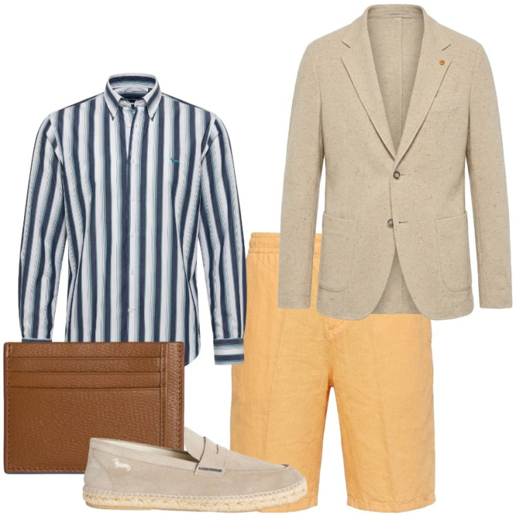 Outfit uomo - Total look #2439993. Stile Trendy per Tutti i giorni. Abbinamento con portafogli, giacche, espadrillas, bermuda, camicie.