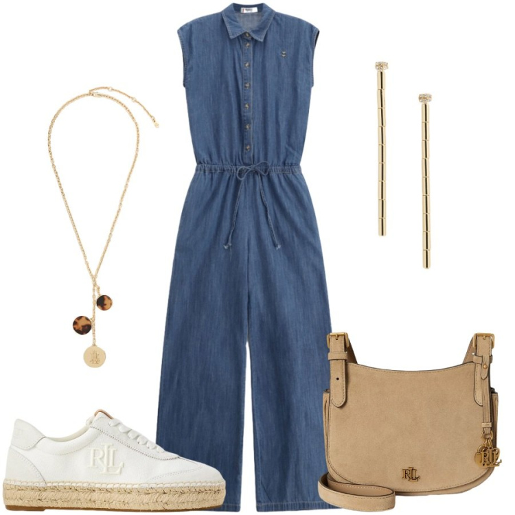 Outfit donna - Total look #2439998. Stile Casual chic per Tutti i giorni. Abbinamento con tute, sneakers, borse a tracolla, orecchini, collane.