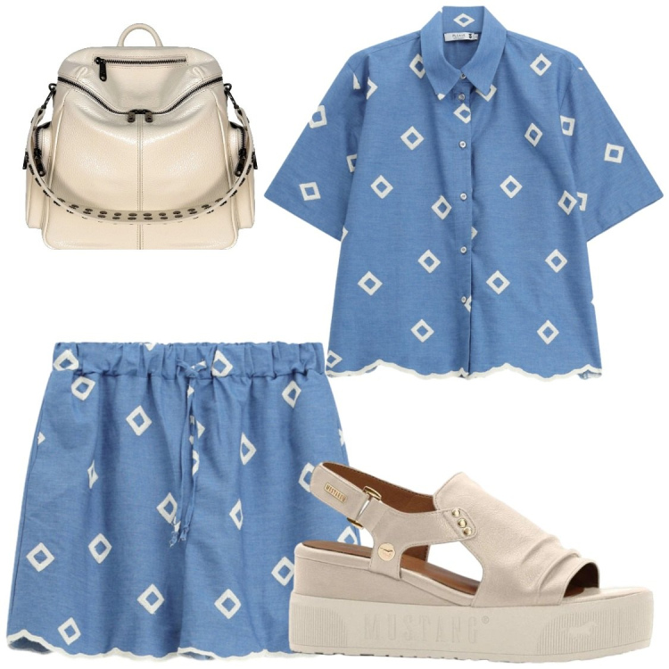 Outfit donna - Completi #Please. Stile Chic per Tutti i giorni. Abbinamento con sandali, zaini, shorts, camicie a manica corta.