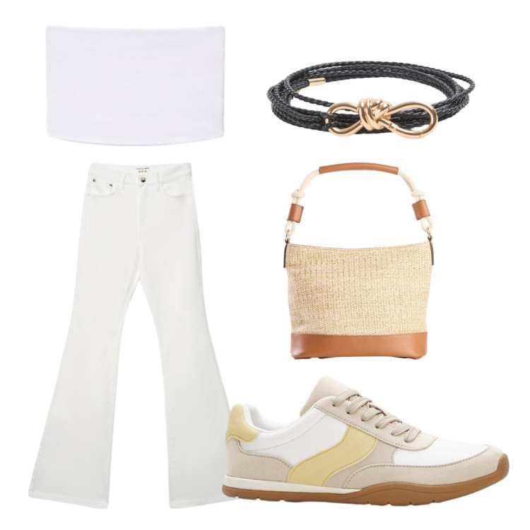 Outfit donna - Top Terranova. Stile Urban per Scuola/Università. Abbinamento con sneakers, borse a mano, jeans a zampa, cinture, top.