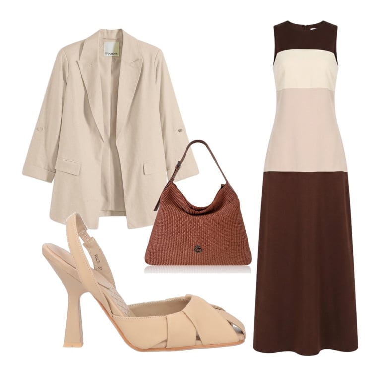 Outfit donna - Summer Bags. Stile Casual chic per Ufficio. Abbinamento con décolleté, blazer, borse a spalla, vestiti lunghi.