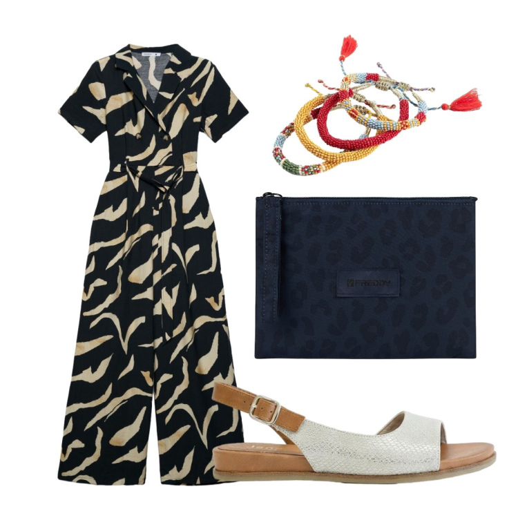 Outfit donna - Cerimonia casual elegante. Stile Casual chic per Cerimonia. Abbinamento con sandali, braccialetti, tute, clutch.