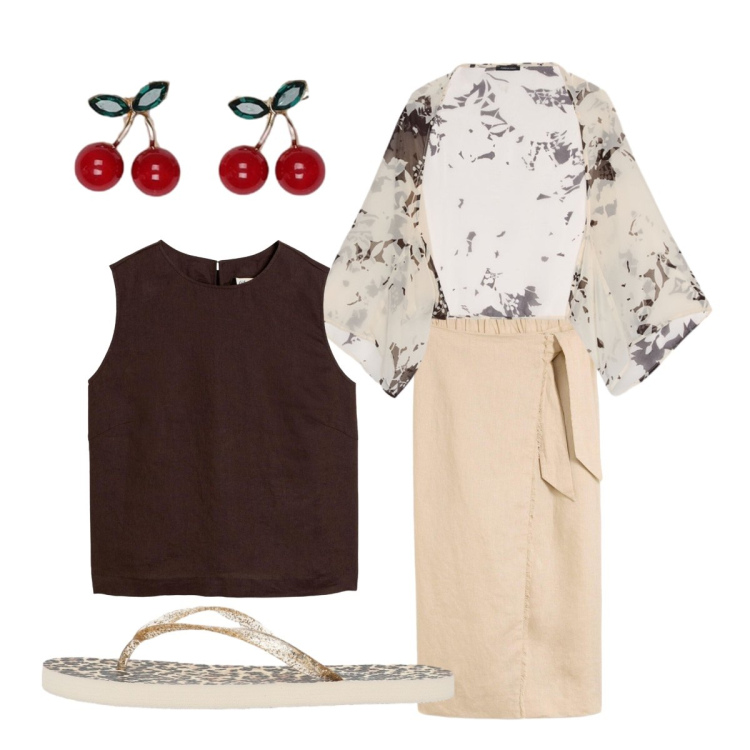 Outfit donna - Estate. Stile Casual chic per Tutti i giorni. Abbinamento con gonne longuette, canottiere, blazer, infradito, bolero.
