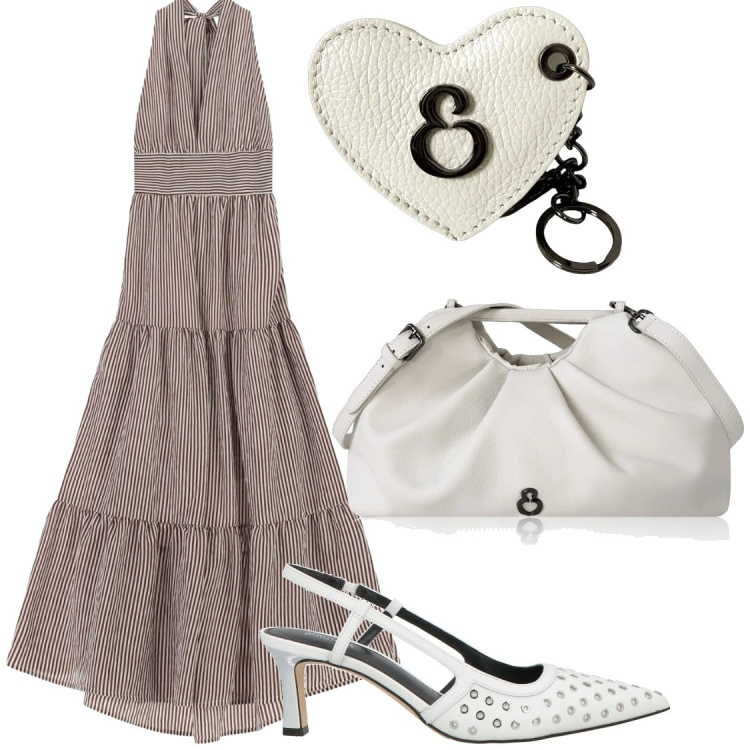 Outfit donna - Vestiti lunghi. Stile Chic per Serata fuori. Abbinamento con décolleté, clutch, portachiavi, vestiti lunghi.