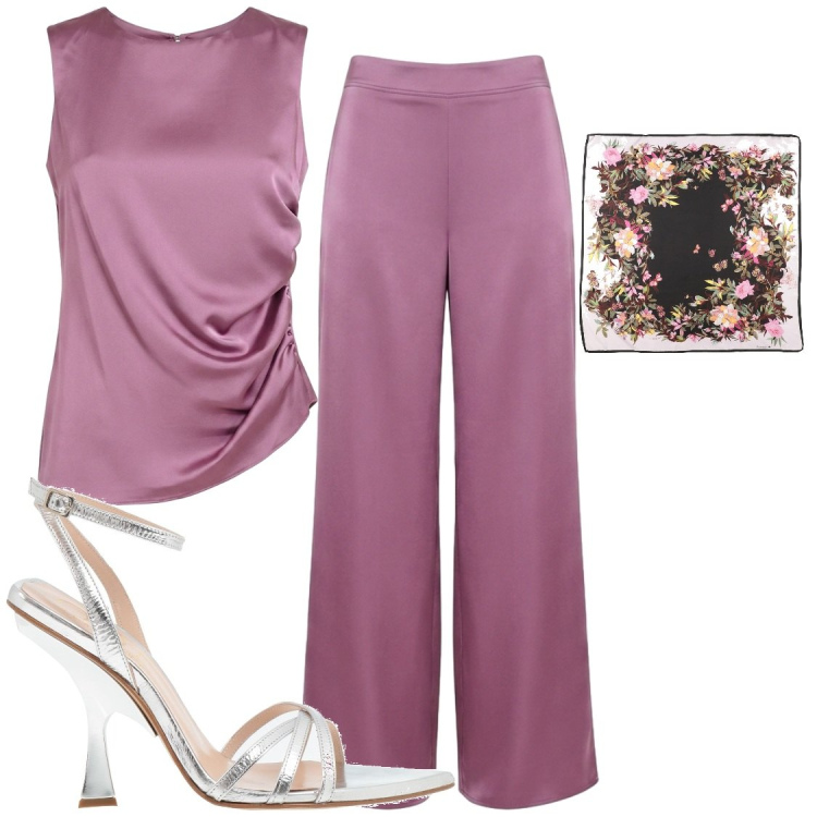 Outfit donna - Completi Rinascimento. Stile Chic per Cerimonia. Abbinamento con sandali in pelle, sciarpe, pantaloni a palazzo, canottiere.