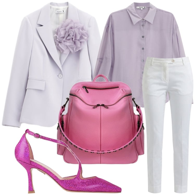 Outfit donna - Un fiore all\'occhiello. Stile Chic per Serata fuori. Abbinamento con décolleté, pantaloni, zaini, camicie, blazer.