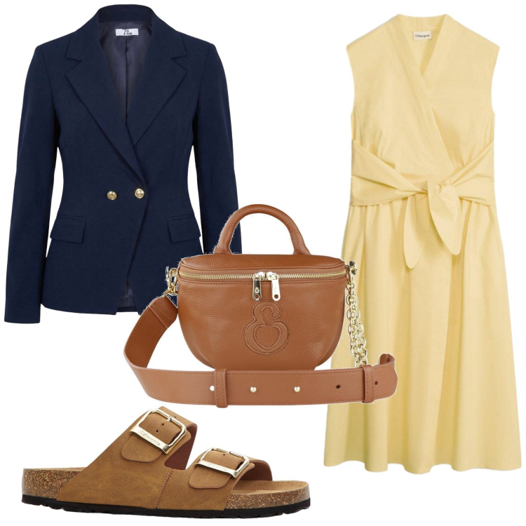 Outfit donna - Touch yellow. Stile Glamour per Tutti i giorni. Abbinamento con ciabatte, vestiti, blazer, borse a tracolla.