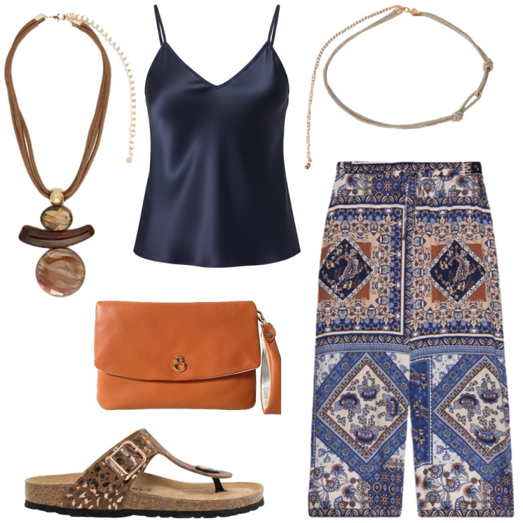 Outfit donna - Total look #2440073. Stile Boho per Tutti i giorni. Abbinamento con infradito, pochette, ciondoli, cinture, pantaloni, canottiere.