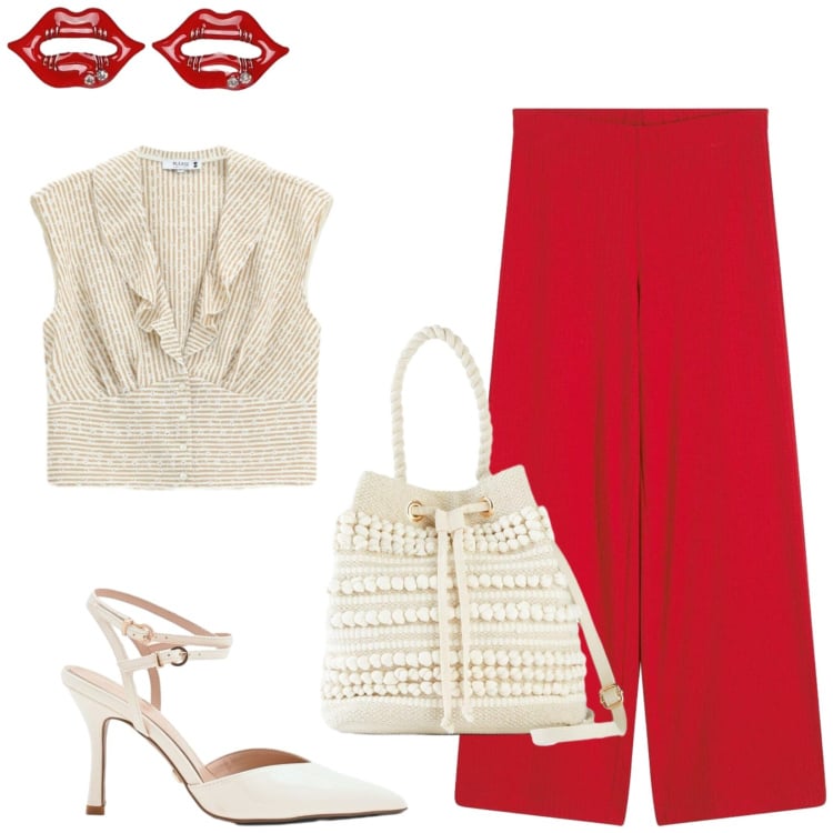 Outfit donna - Total look #2440084. Stile Chic per Serata fuori. Abbinamento con pantaloni a palazzo, borse a secchiello, blazer, camicie, décolleté.
