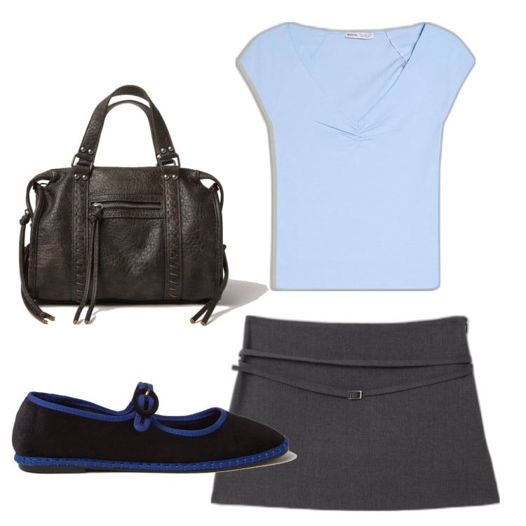 Outfit mujer - Urban style. Estilo Urban para Todos los días. Combinación con bailarinas, camiseta, minifaldas, mochilas.