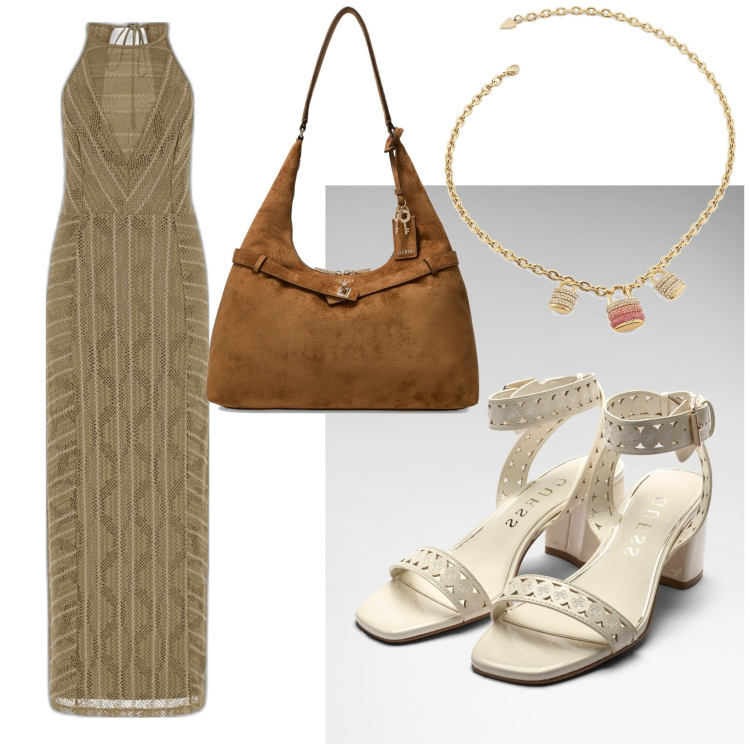 Outfit mujer - Urban style. Estilo Urban para Todos los días. Combinación con vestidos largos, sandalias de tacón, collares, bolsos de hombro.