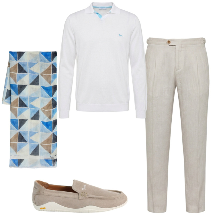 Outfit uomo - Total look #2440094. Stile Business/Elegante per Ufficio. Abbinamento con sciarpe, scarpe stringate, polo, pantaloni chino.