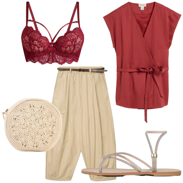 Outfit donna - Total look #2440103. Stile Basic per Tutti i giorni. Abbinamento con gilet, reggiseni, borse a tracolla, pantaloni, sandali.