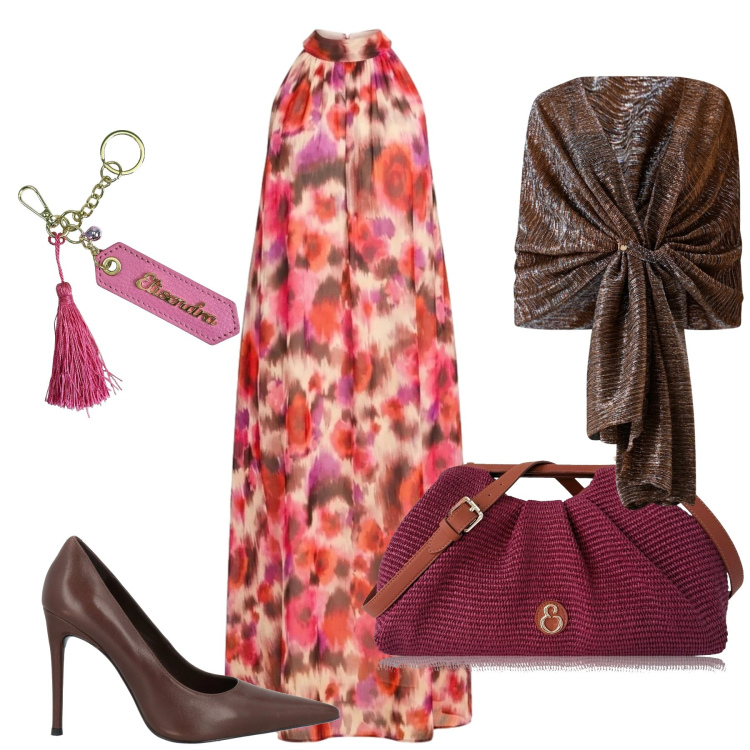 Outfit donna - Total look #2440105. Stile Chic per Cerimonia. Abbinamento con décolleté, clutch, portachiavi, vestiti lunghi, stole.