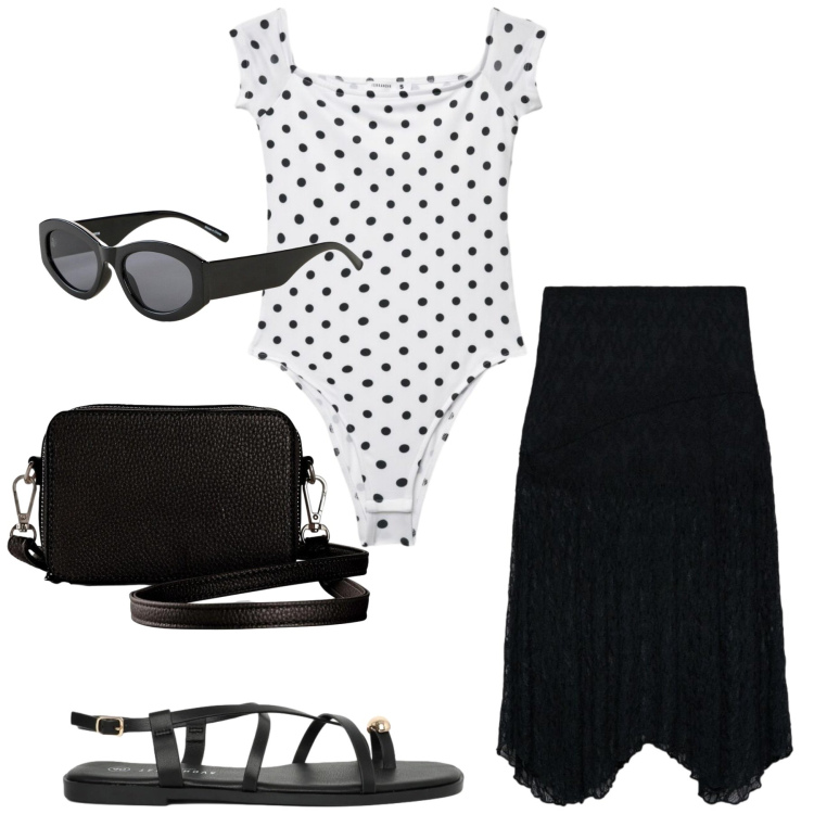 Outfit donna - Total look #2440108. Stile Glamour per Tutti i giorni. Abbinamento con occhiali da sole, borse a tracolla, top, sandali, gonne longuette.