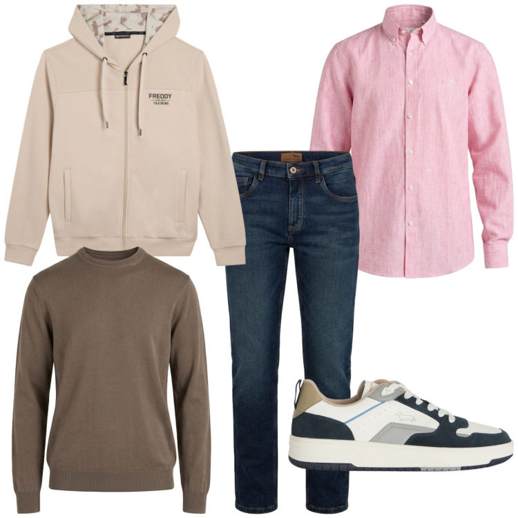 Outfit uomo - Total look #2440109. Stile Casual per Tutti i giorni. Abbinamento con camicie, maglieria, sneakers, jeans, felpe con cappuccio.