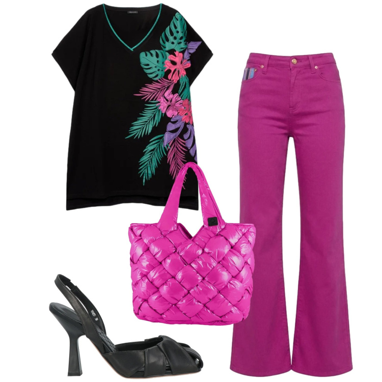 Outfit donna - Total look #2440113. Stile Casual chic per Tutti i giorni. Abbinamento con décolleté, pantaloni, t-shirt, borse tote.