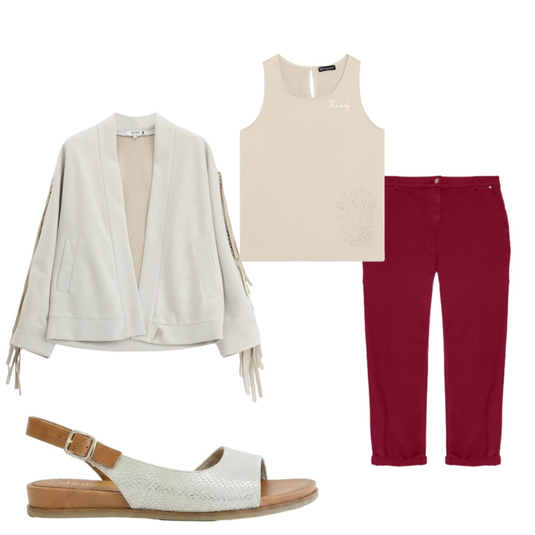 Outfit donna - Total look #2440121. Stile Casual per Tutti i giorni. Abbinamento con sandali, blazer, pantaloni chino, top.