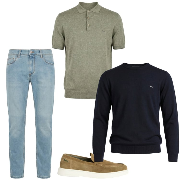 Outfit uomo - Total look #2440123. Stile Urban per Tutti i giorni. Abbinamento con polo, jeans slim fit, maglieria, scarpe stringate.