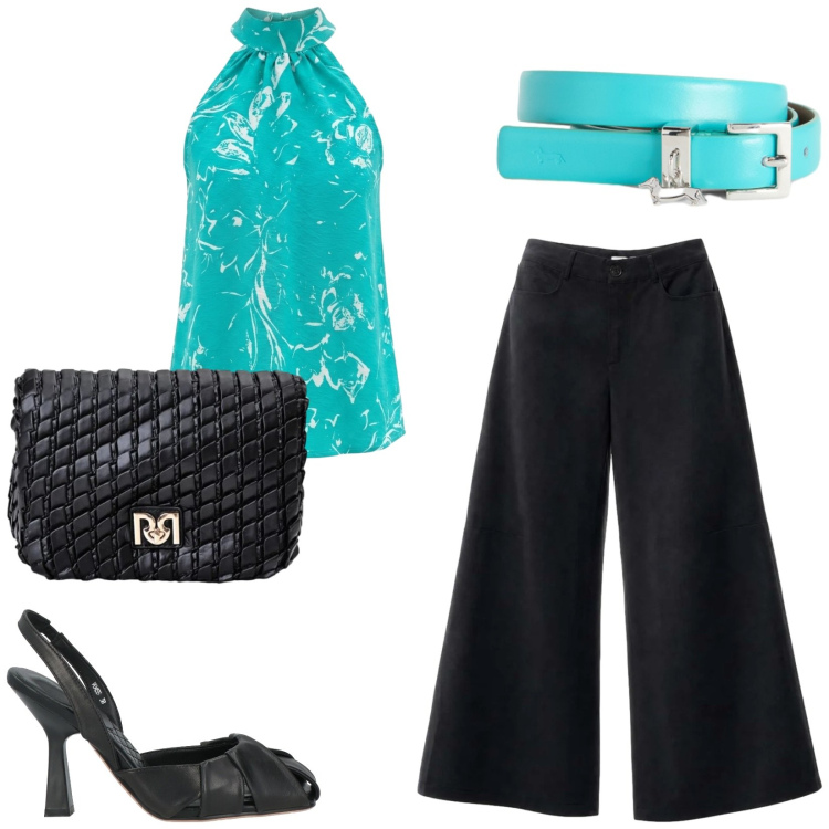 Outfit donna - Total look #2440130. Stile Chic per Serata fuori. Abbinamento con décolleté, pantaloni a palazzo, cinture, top, borse a tracolla.