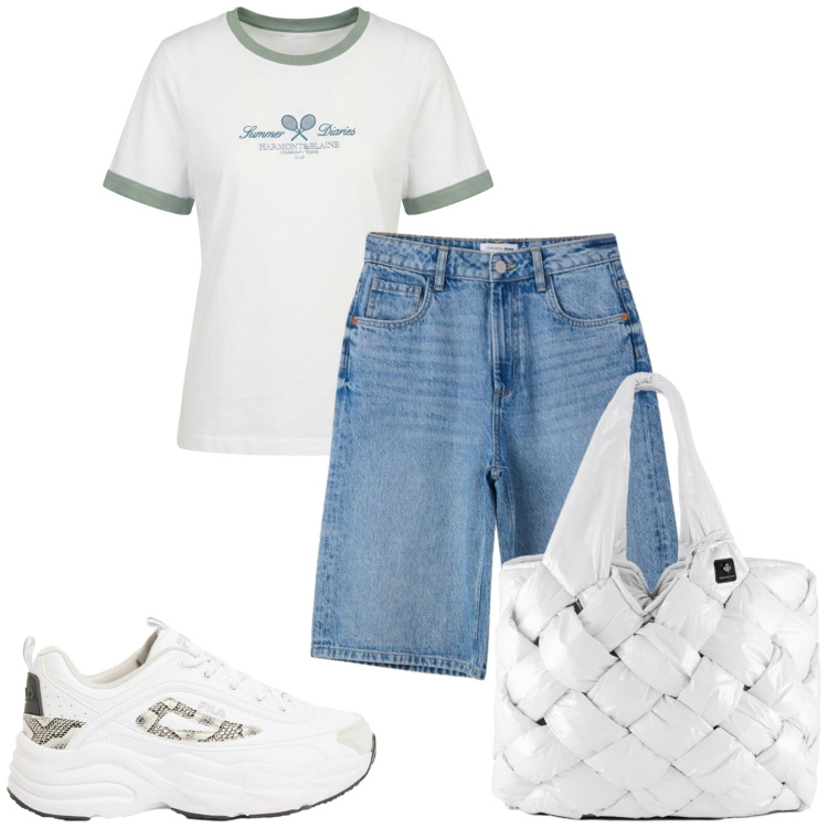 Outfit donna - Total look #2440131. Stile Basic per Mare. Abbinamento con sneakers, bermuda, t-shirt, borse tote.