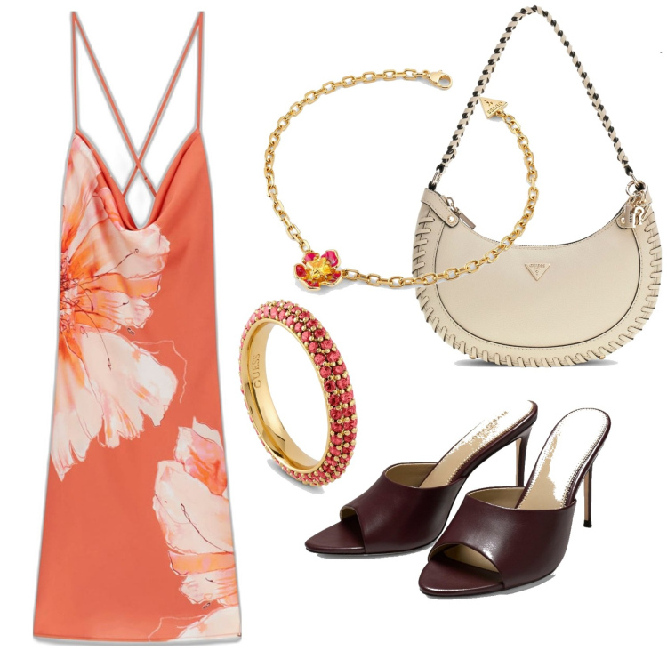 Outfit mujer - Glamour. Estilo Glamour para Todos los días. Combinación con sandalias de tacón, vestidos largos, bolsos de hombro, pulseras, anillos.