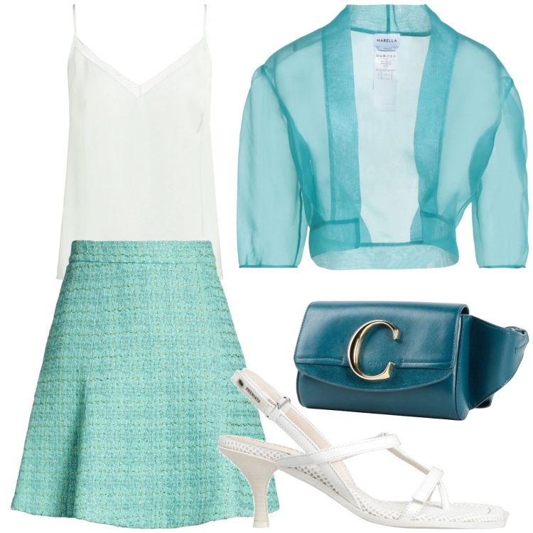 Outfit donna - Stile sofisticato. Stile Chic per Serata fuori. Abbinamento con marsupi, infradito, minigonne, blazer, top.