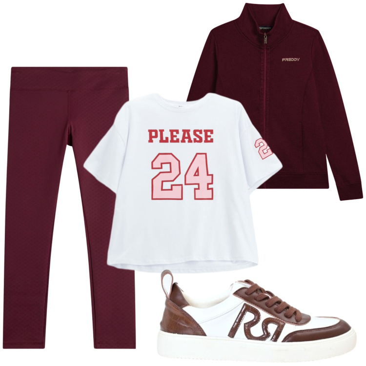 Outfit donna - Sportiva. Stile Sporty chic per Tutti i giorni. Abbinamento con felpe, leggings, t-shirt sportive, sneakers.