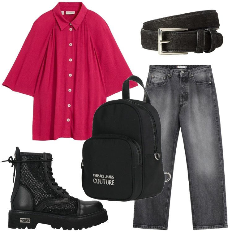 Outfit donna - Rock school. Stile Rock per Scuola/Università. Abbinamento con zaini, anfibi, cinture, camicie, jeans.
