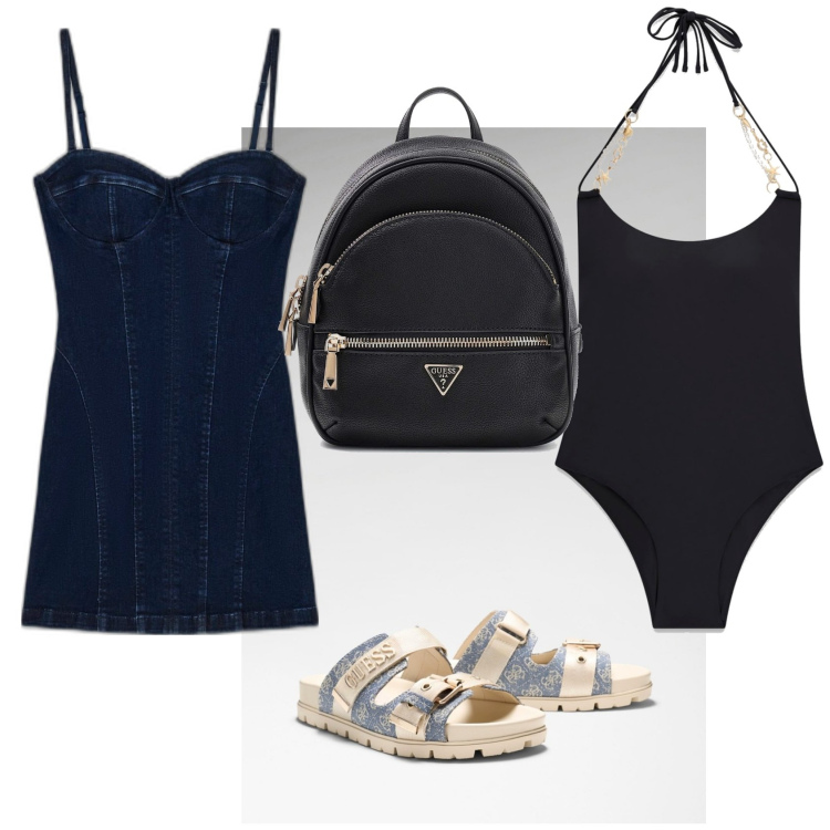 Outfit mujer - Casual look. Estilo Casual para Mar. Combinación con sandalias de tacón, bañadores, vestidos cortos, mochilas.